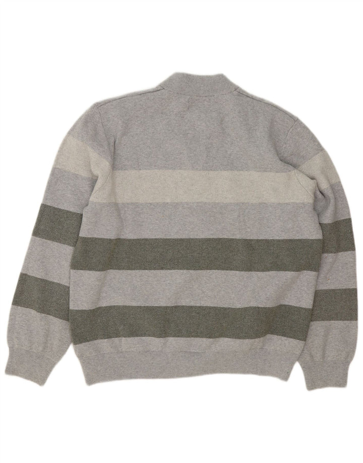 Marks & Spencer Herre Zip Neck Jumper Sweater 2XL Grå Stribet Bomuld
