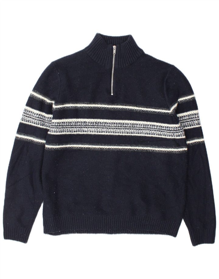 Marks & Spencer Herre Zip Neck Jumper Sweater Stor Marineblå Stribet