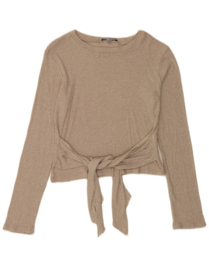 Zara Dame Top Langærmet UK 12 Medium Beige Viscose