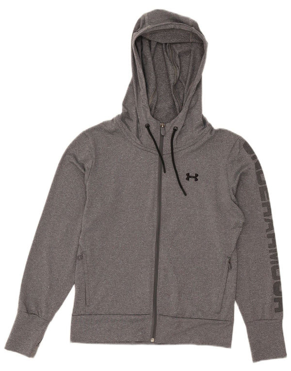 Under Armour Womens Heat Gear Zip Hoodie Sweater UK 10 Small Grey Flecked