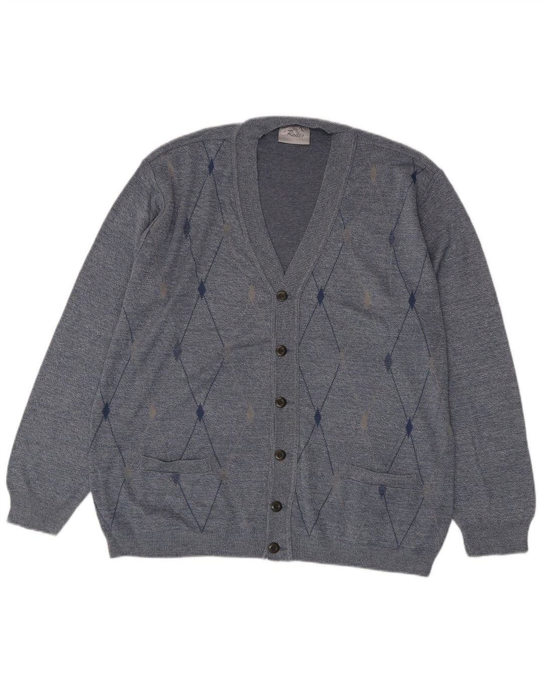 Rodes Herre Cardigan Sweater 2XL Blå Argyle/Diamant Akryl