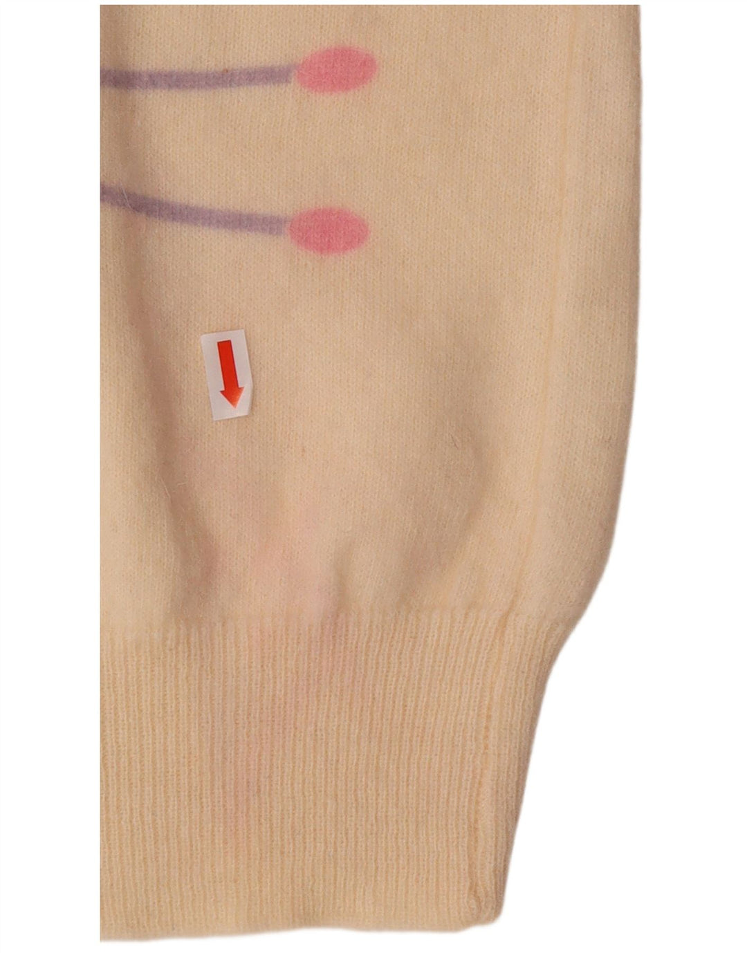 VINTAGE Dame sweater med rund hals DK 16 Stor Off White Geometrisk