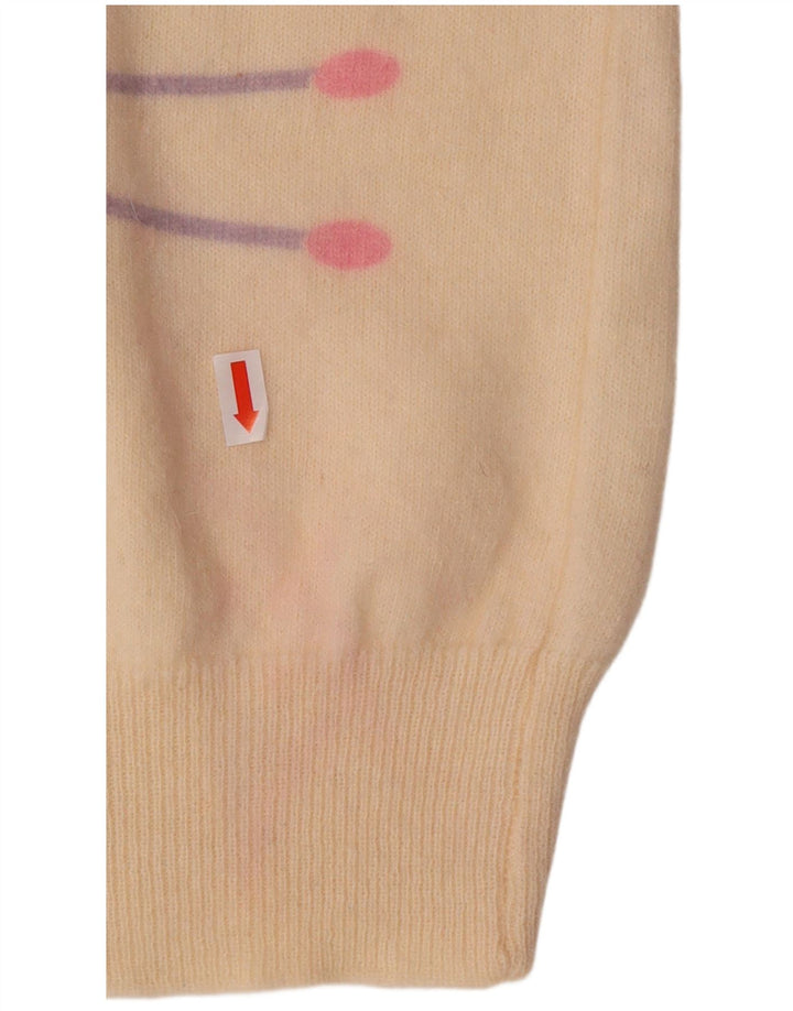 VINTAGE Dame sweater med rund hals DK 16 Stor Off White Geometrisk