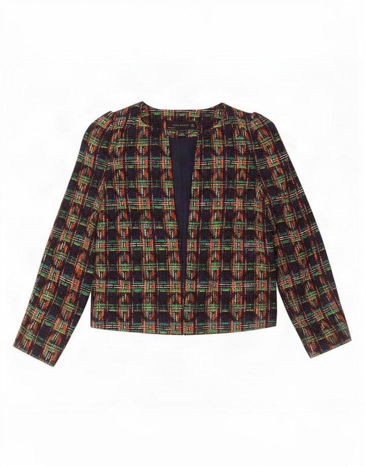 Zara Womens Crop Open Blazer Jacket UK 10 Small Flerfarvet ternet bomuld