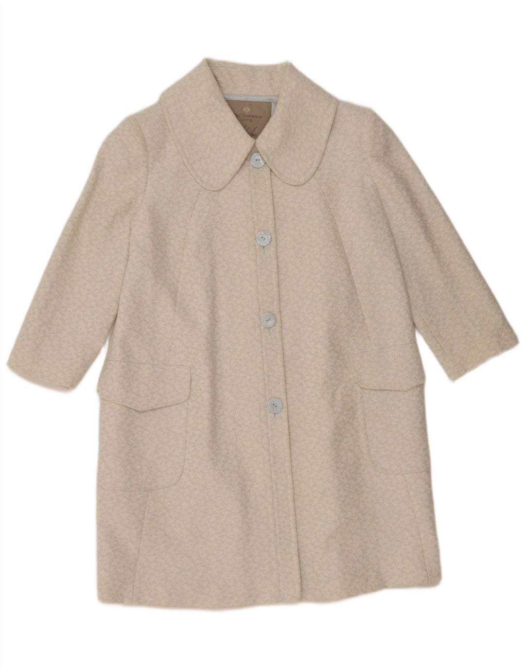 Paul Costelloe Dame 3/4 ærmet overfrakke UK 12 Medium Blue Geometric