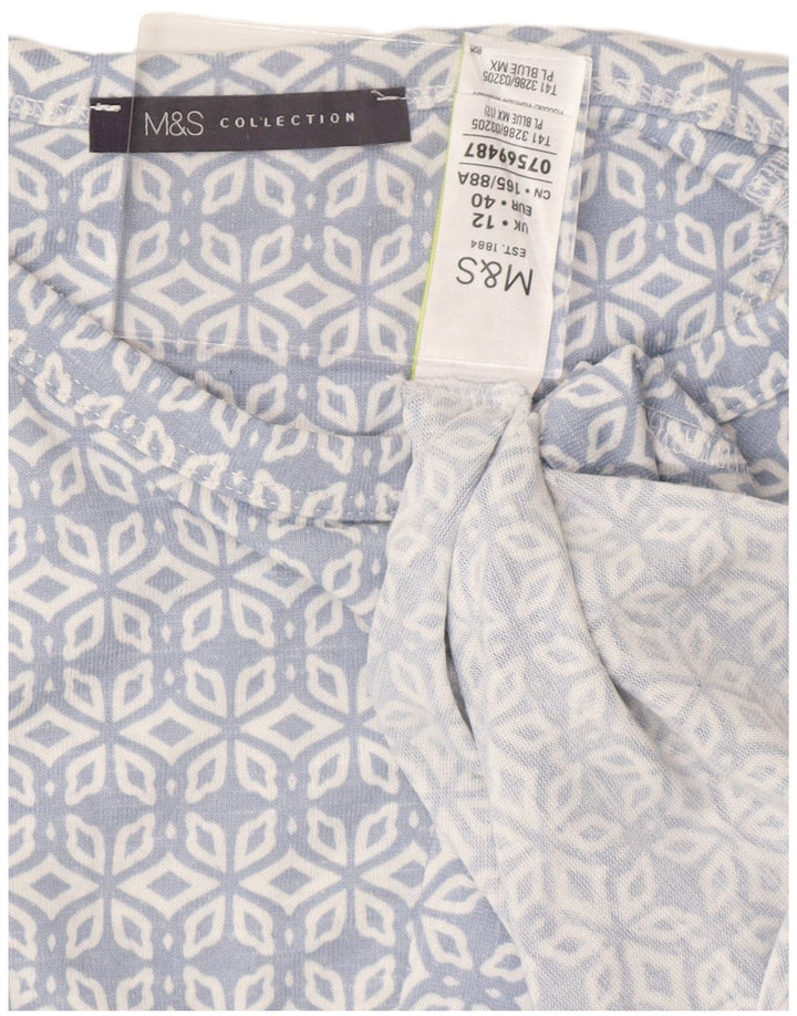 MARKS & SPENCER Dame Top 3/4 ærmer UK 12 Medium Blå Geometrisk