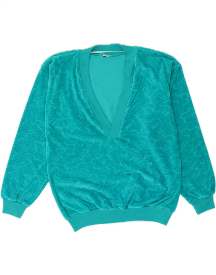 VINTAGE Womens V-Neck Jumper Sweater UK 16 Large Turquoise Vintage Vintage and Second-Hand Vintage from Messina Hembry 