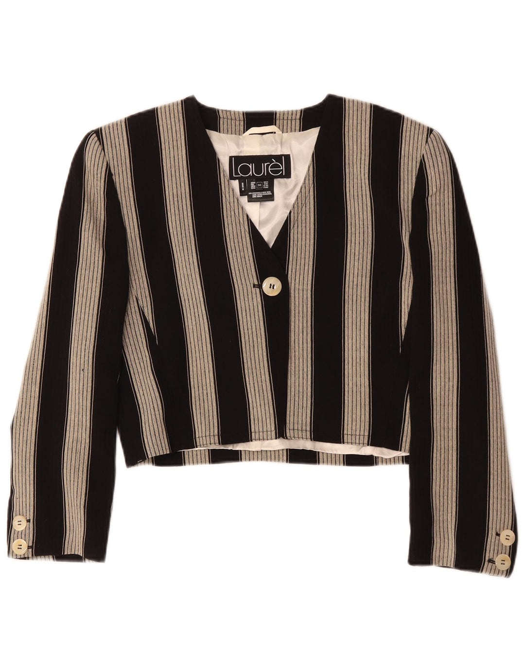 Laurel Dame 1-knap Crop Blazer-jakke EU 36 Lille sort stribet uld