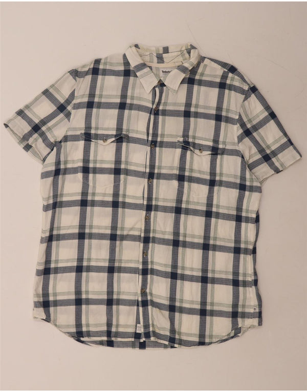TIMBERLAND Herre Slim Fit kortærmet flannelskjorte 3XL blå ternet bomuld