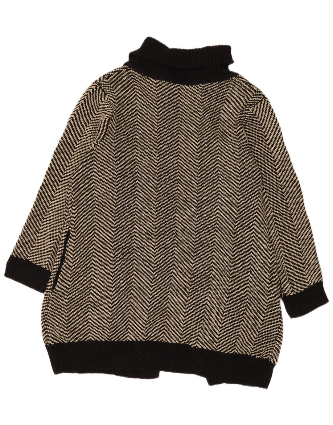 Autograf Dame Longline Open Cardigan Sweater UK 14 Medium Black Chevron