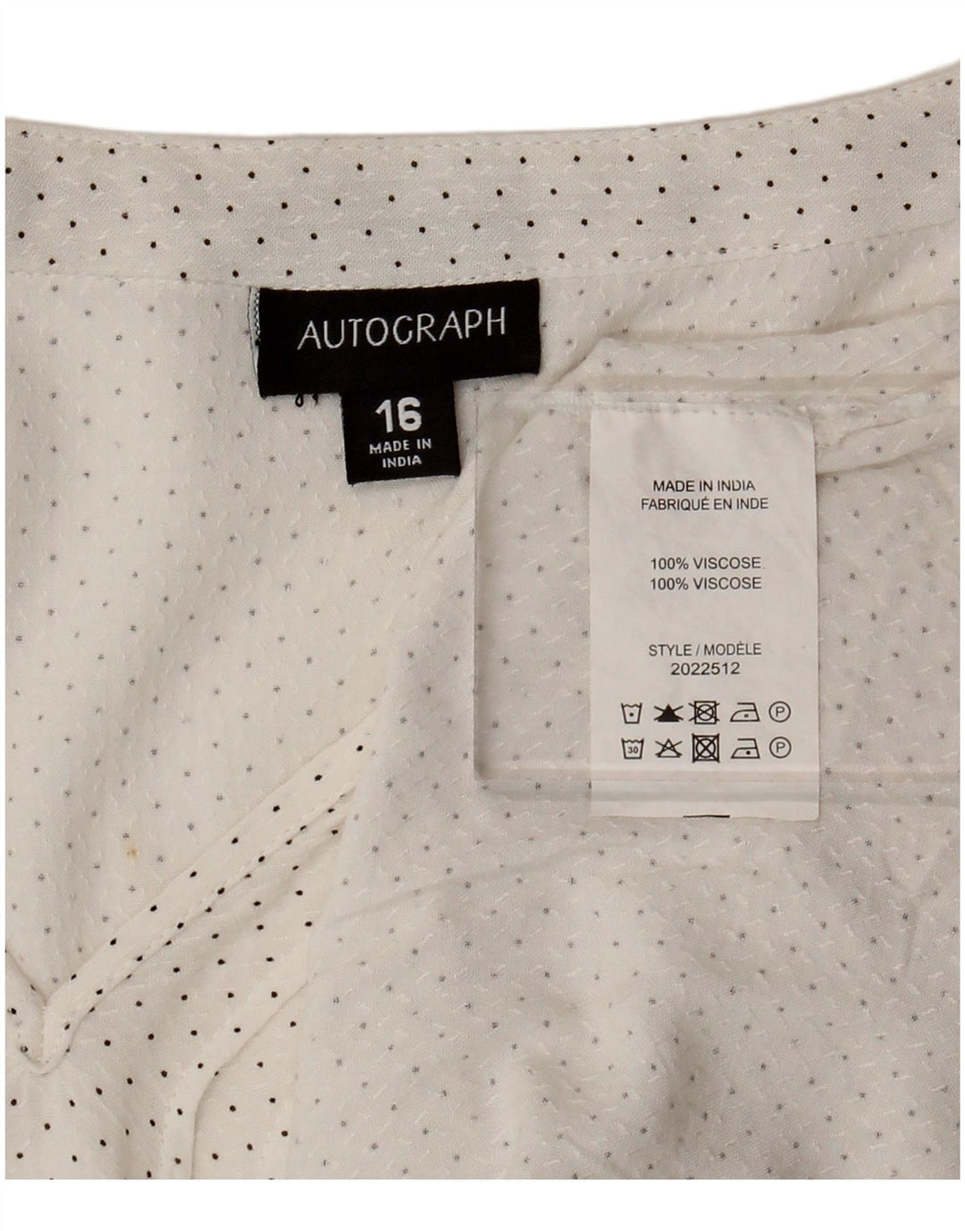 Autograf Dame 3/4 ærmet bluse Top UK 16 Large White Spotted Viscose