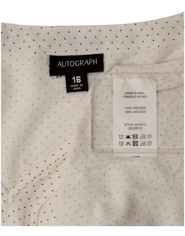 Autograf Dame 3/4 ærmet bluse Top UK 16 Large White Spotted Viscose