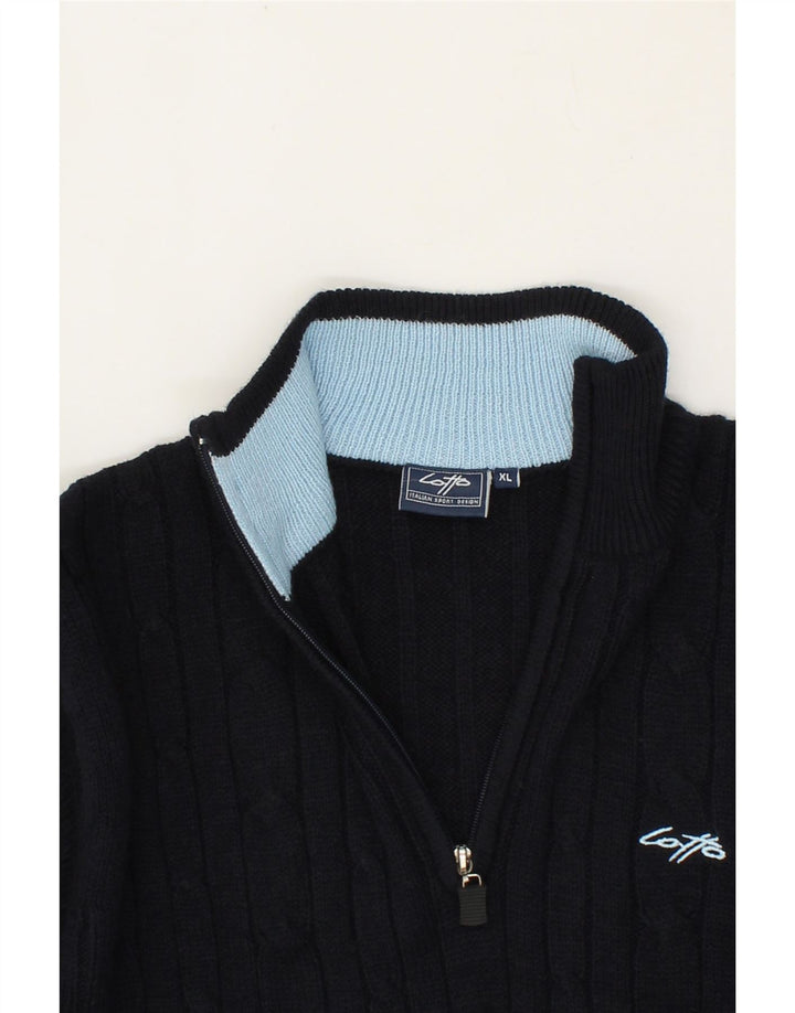 LOTTO Mens Zip Neck Jumper Sweater XL Navy Blue Vintage Lotto and Second-Hand Lotto from Messina Hembry 