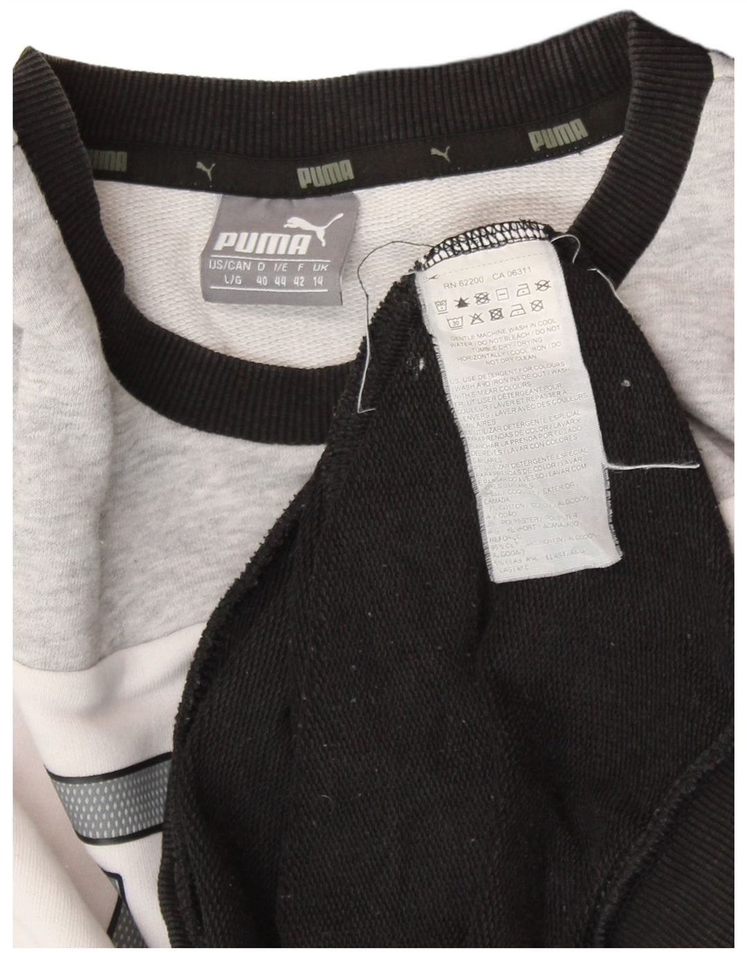 PUMA Graphic Sweatshirt Jumper UK 14 Large Black Colourblock