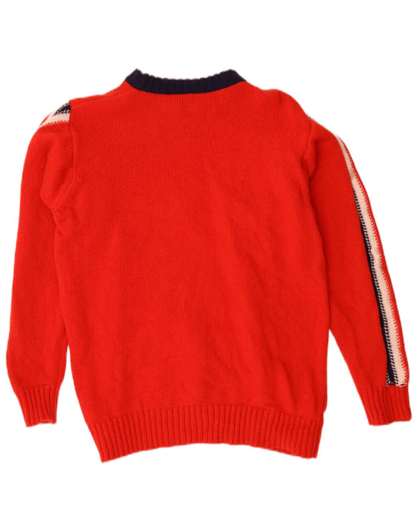 Luis Trenker Womens Graphic Boat Neck Jumper Sweater IT 50 XL Red Wool