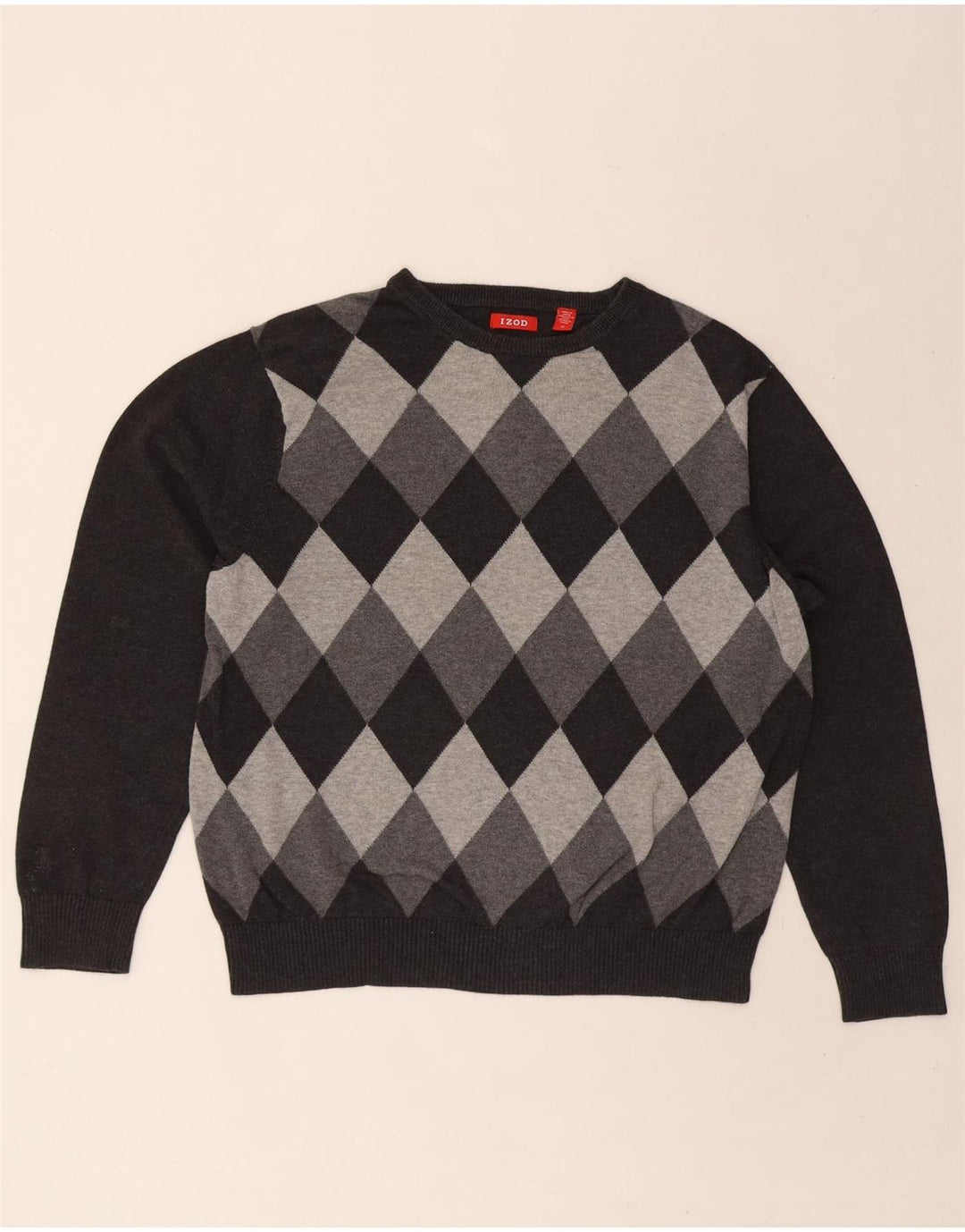 IZOD Womens Crew Neck Jumper Sweater UK 14 Medium Grey Argyle/Diamond Vintage Izod and Second-Hand Izod from Messina Hembry 