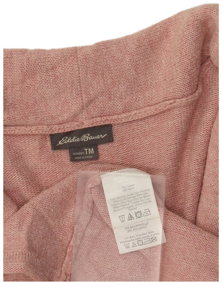 Eddie Bauer Dame Shawl Neck Jumper Sweater UK 12 Medium Pink Bomuld