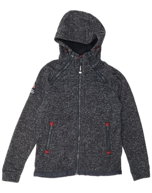 Superdry Mens Hooded Tracksuit Top Jacket Large Navy Blue Flecked Polyester
