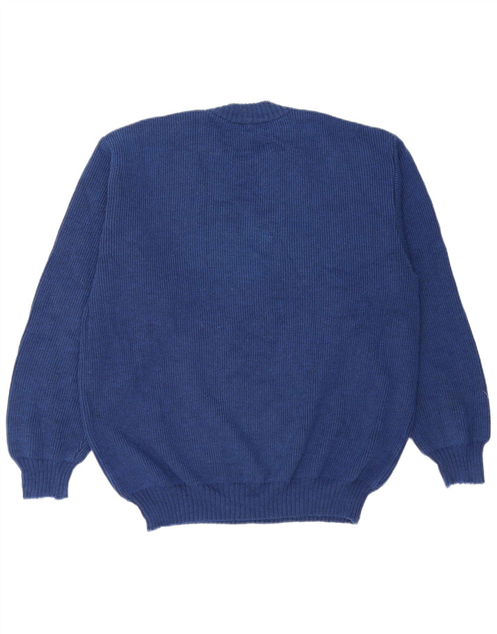 Vintage Herre Crew Neck Jumper Sweater Large Blue Argyle/Diamond