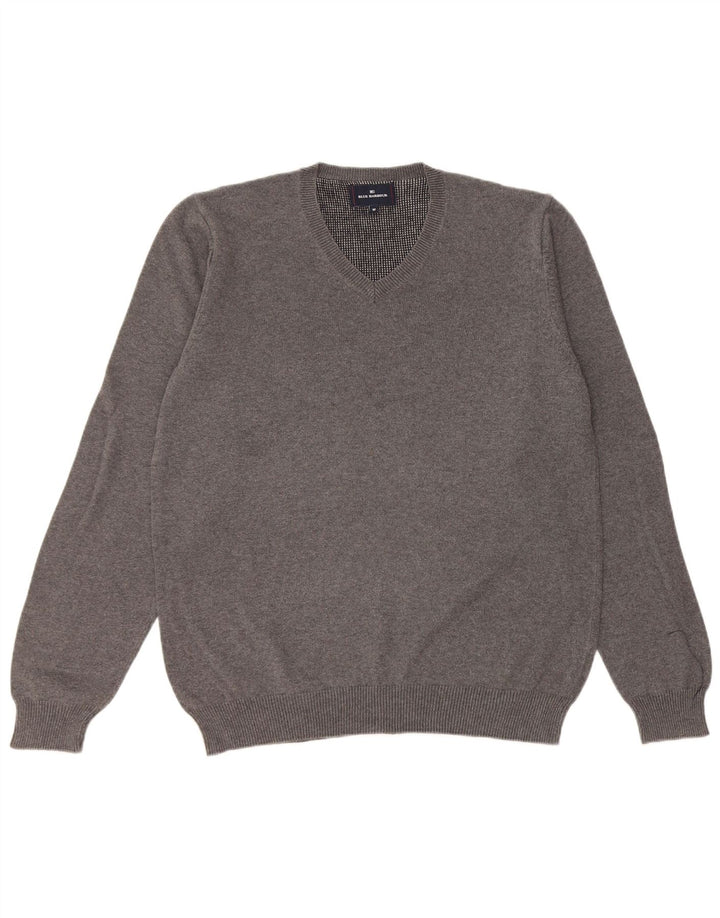 Marks & Spencer Herre Blue Harbor V-hals sweater mellemgrå bomuld