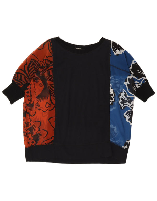 Desigual Kvinder Oversized Grafisk T-Shirt Top UK 10 Small Black Floral