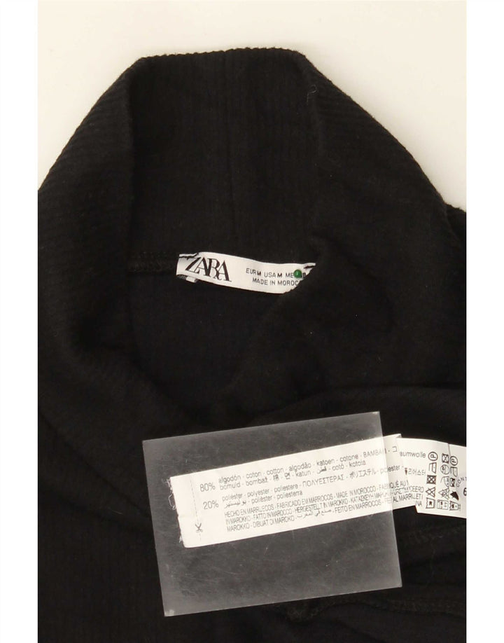 Zara Dame Oversized Top Langærmet UK 14 Medium Sort Bomuld