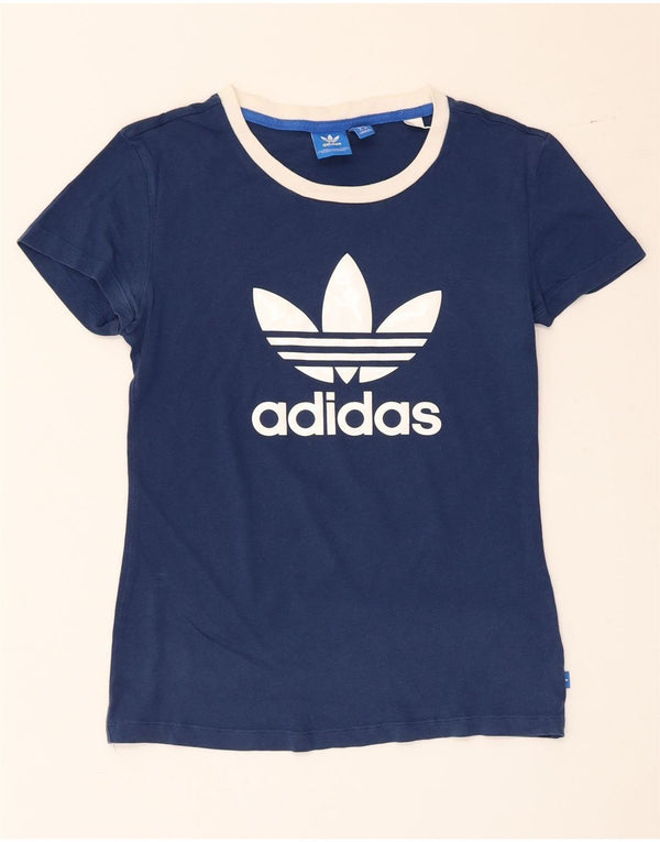 Adidas Dame Grafisk T-Shirt Top UK 8 Small Navy Blue