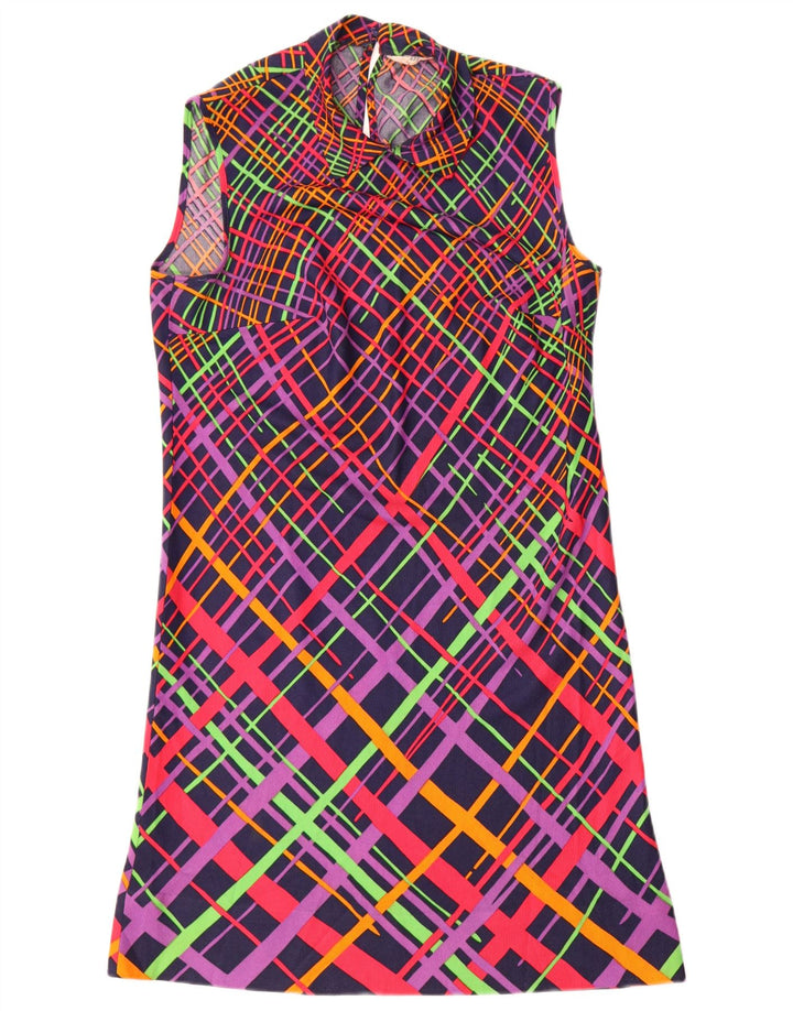 Vintage Dame Ærmeløs A-Line Kjole IT 42 Medium Flerfarvet Geometrisk