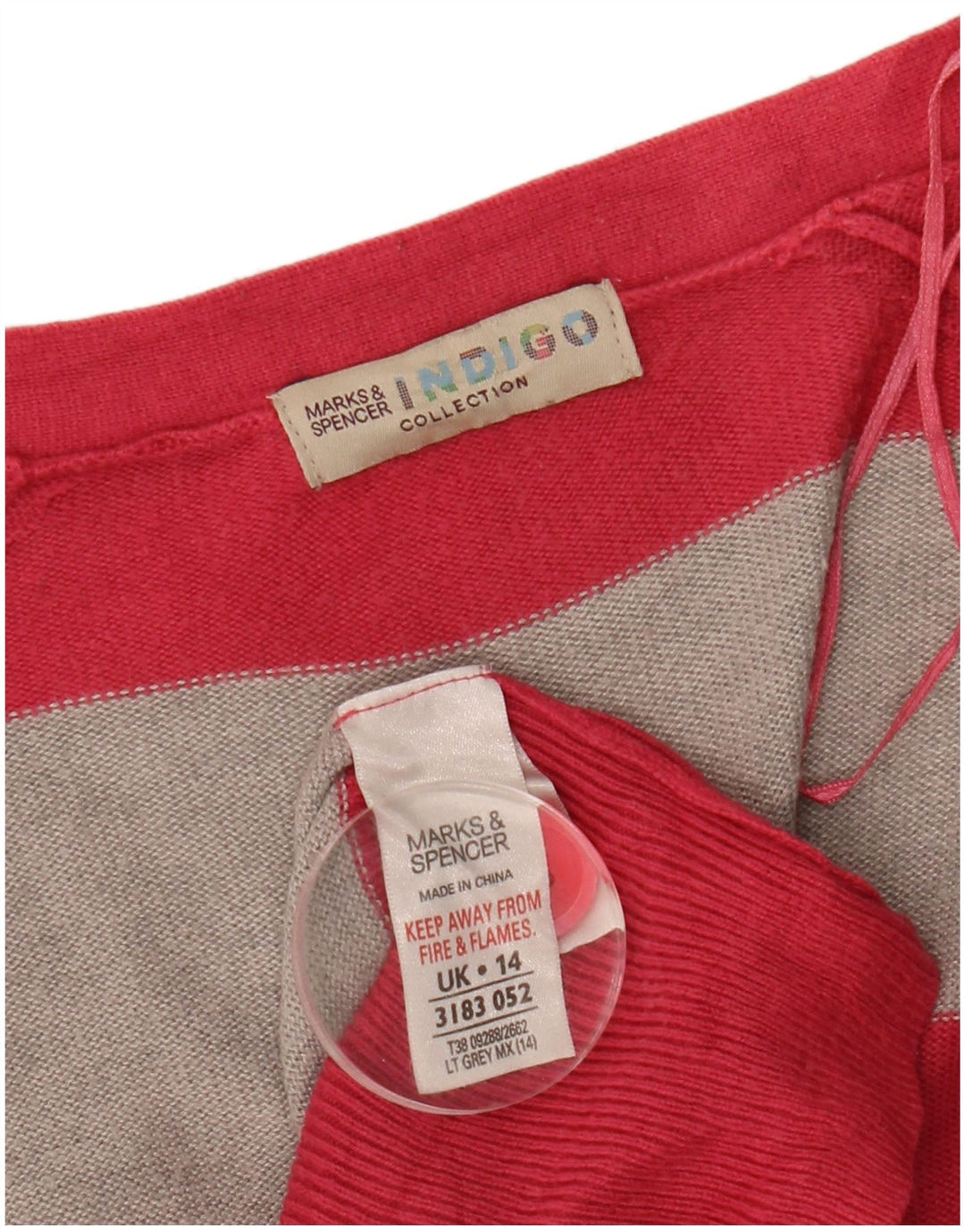 Marks & Spencer Dame Longline Cardigan Sweater UK 14 Medium Pink Stribet