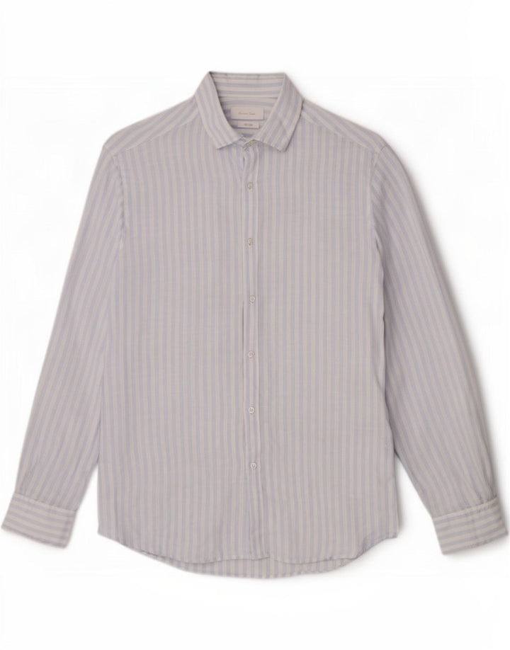Massimo Dutti herreskjorte stor blå nålestribet linned