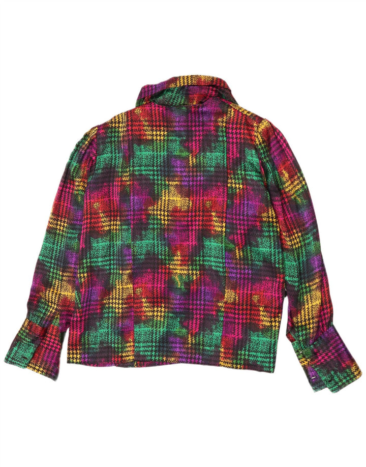 Vintage langærmet damebluse top UK 18 XL Multifarvet Houndstooth