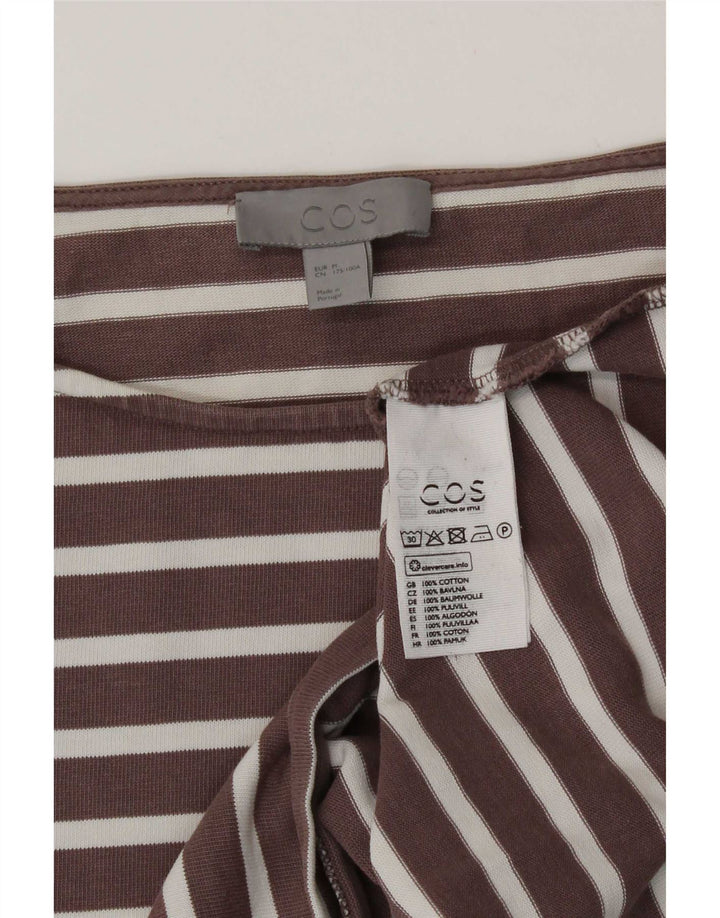 Cos Dame T-Shirt Top UK 14 Medium Brun Stribet Bomuld
