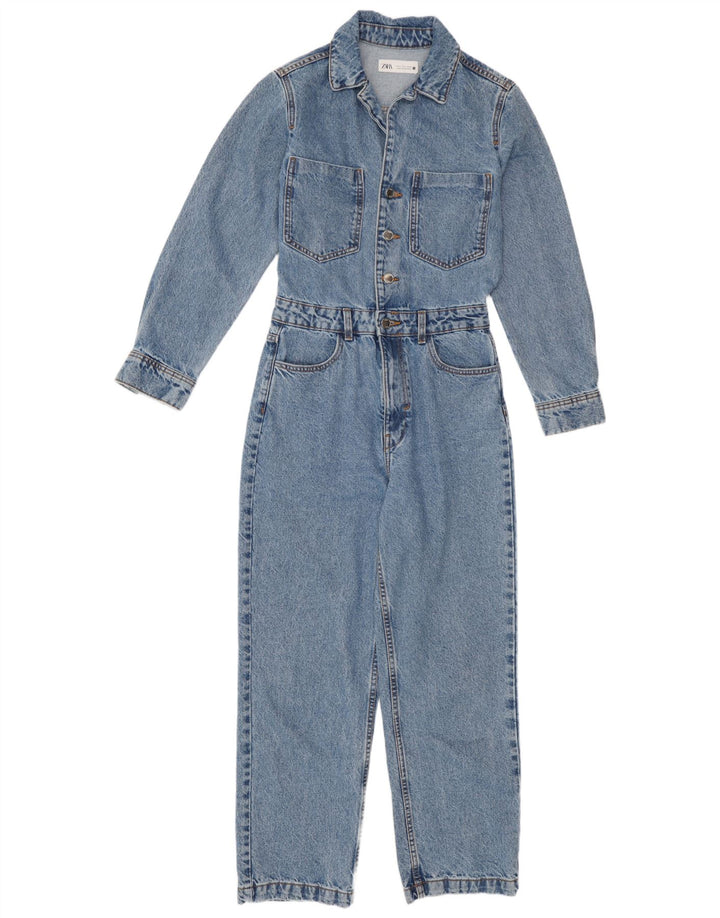 Zara Dame Denim Jumpsuit UK 10 Lille Blå Bomuld