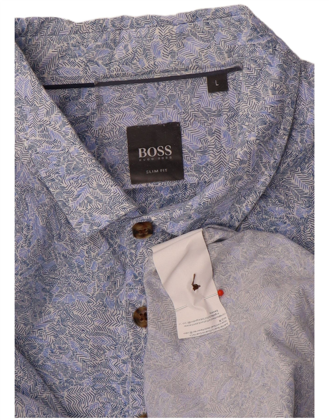 Hugo Boss Herre abstrakt mønster Slim Fit skjorte Stor blå bomuld