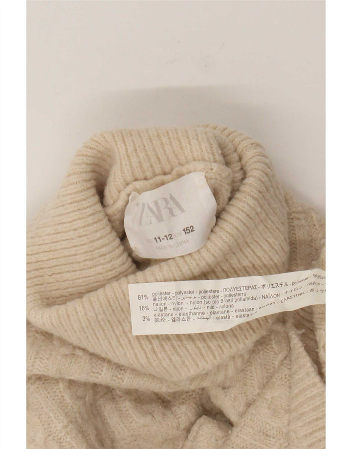 Zara Pige Rullehalstrøje 11-12 År Beige Polyester