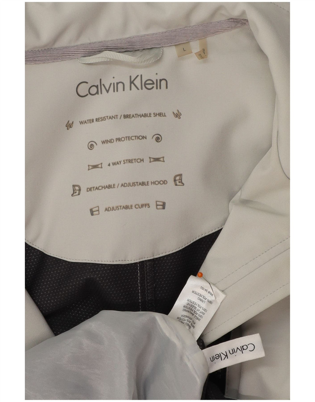 CALVIN KLEIN vindjakke med hætte til kvinder UK 16 Stor grå polyester