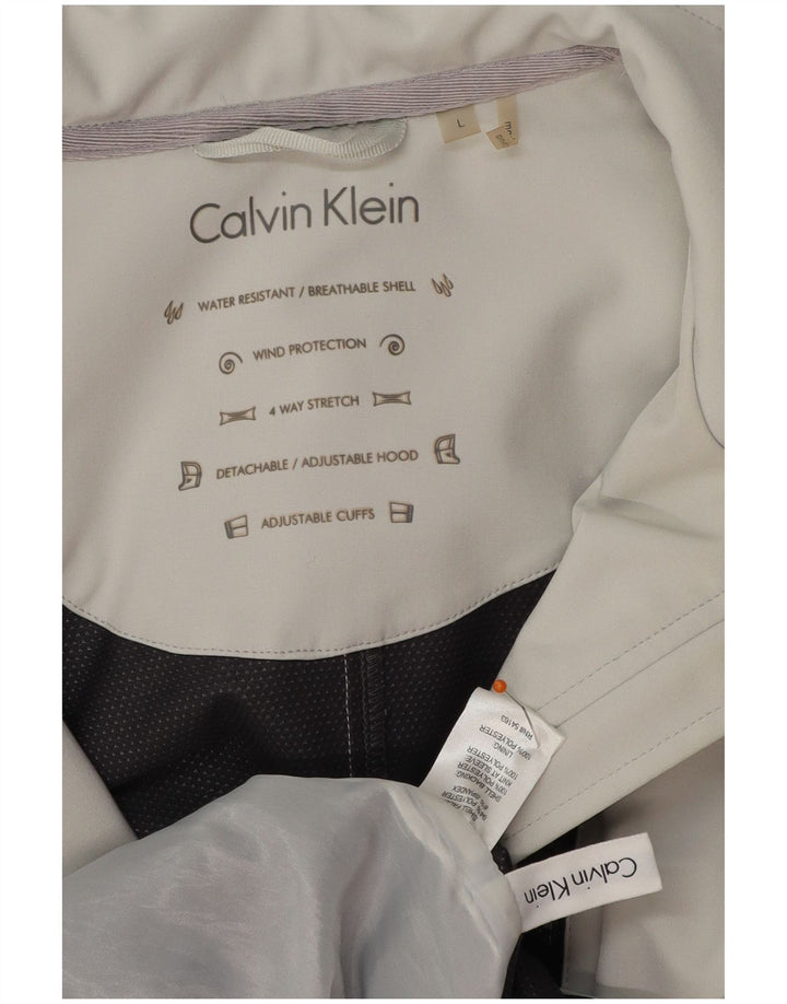 CALVIN KLEIN vindjakke med hætte til kvinder UK 16 Stor grå polyester