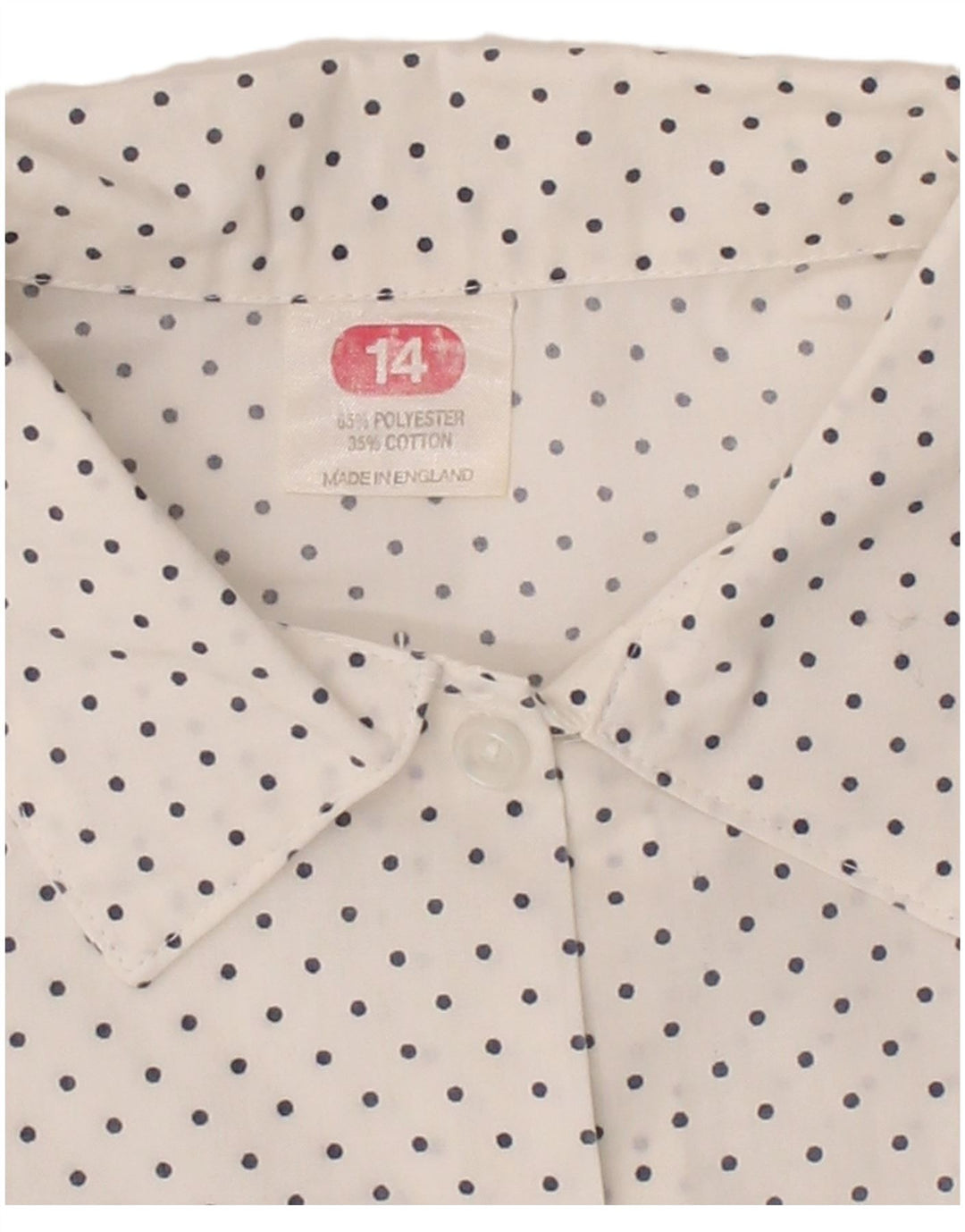 VINTAGE Womens Short Sleeve Shirt UK 14 Large White Spotted Polyester