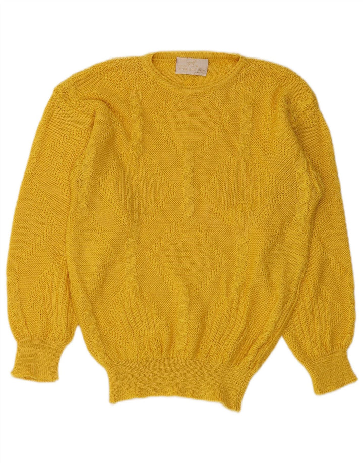 VINTAGE Womens Crew Neck Jumper Sweater UK 14 Medium Yellow Geometric