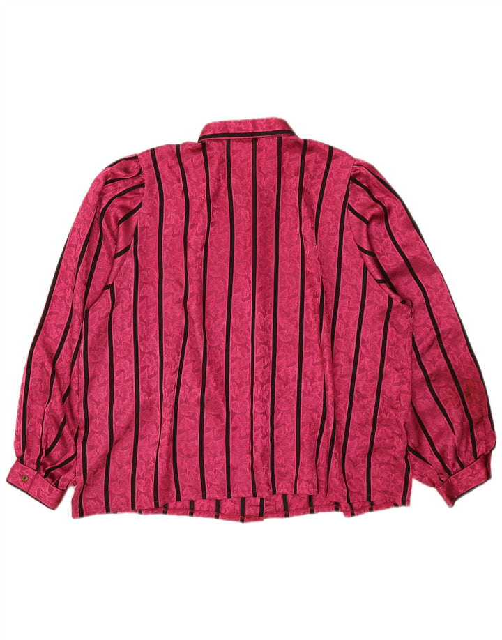 Vintage Dame Oversized Skjorte Bluse IT 52 2XL Pink Stribet Polyester