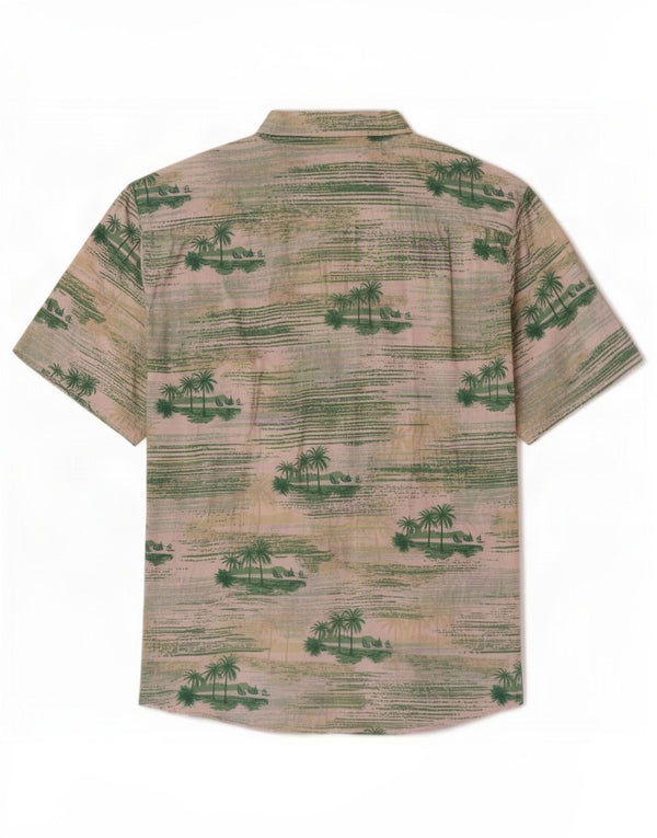 Vintage Herre grafisk kortærmet skjorte 2XL Grøn bomuld Hawaiian