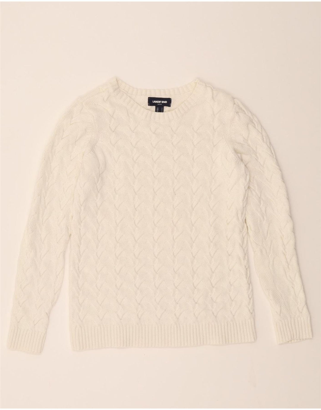 LANDS END Womens Crew Neck Jumper Sweater UK 10 Small White Cotton Vintage Lands End and Second-Hand Lands End from Messina Hembry 