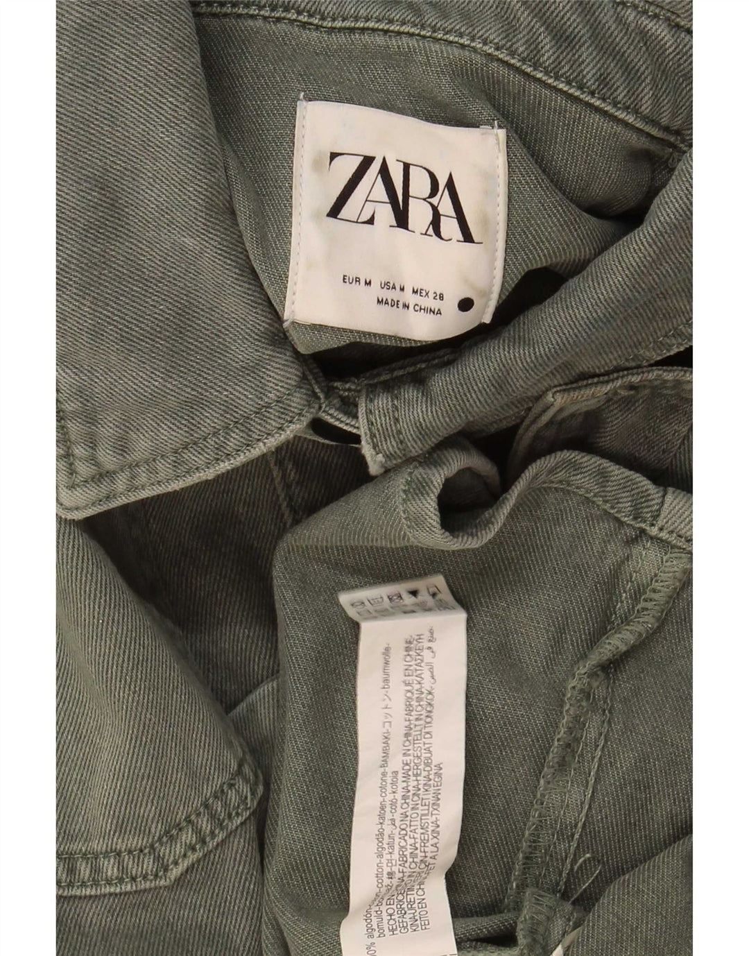 Zara Dame denimjakke UK 14 Medium Khaki Bomuld
