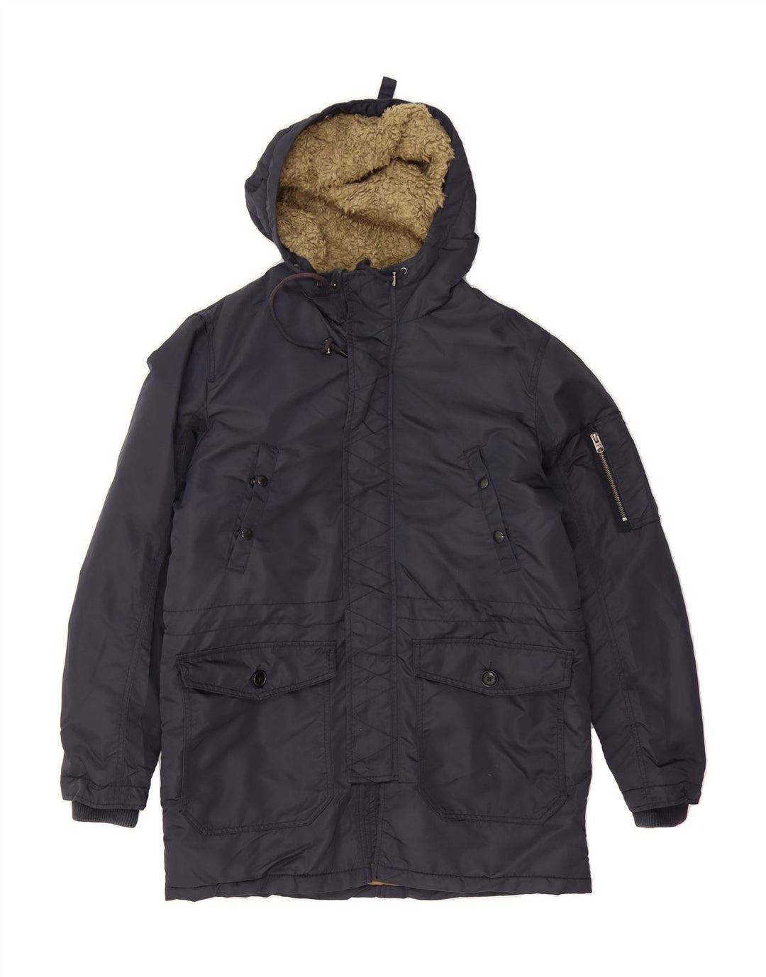JACK & JONES Mens Hooded Windbreaker Coat UK 38 Medium Navy Blue Nylon Vintage Jack & Jones and Second-Hand Jack & Jones from Messina Hembry 