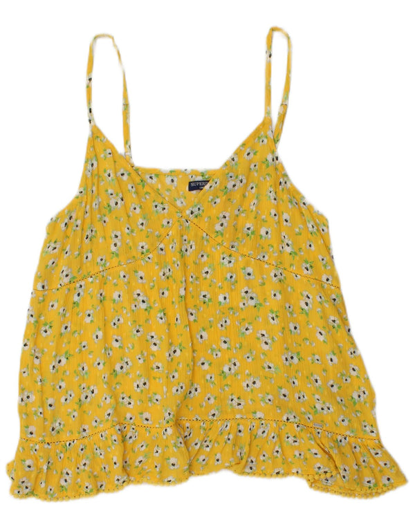SUPERDRY Dame Cami Top UK 14 Medium Yellow Floral Viscose