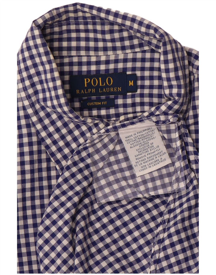 POLO RALPH LAUREN Mens Custom Fit Shirt Medium Blue Gingham Cotton
