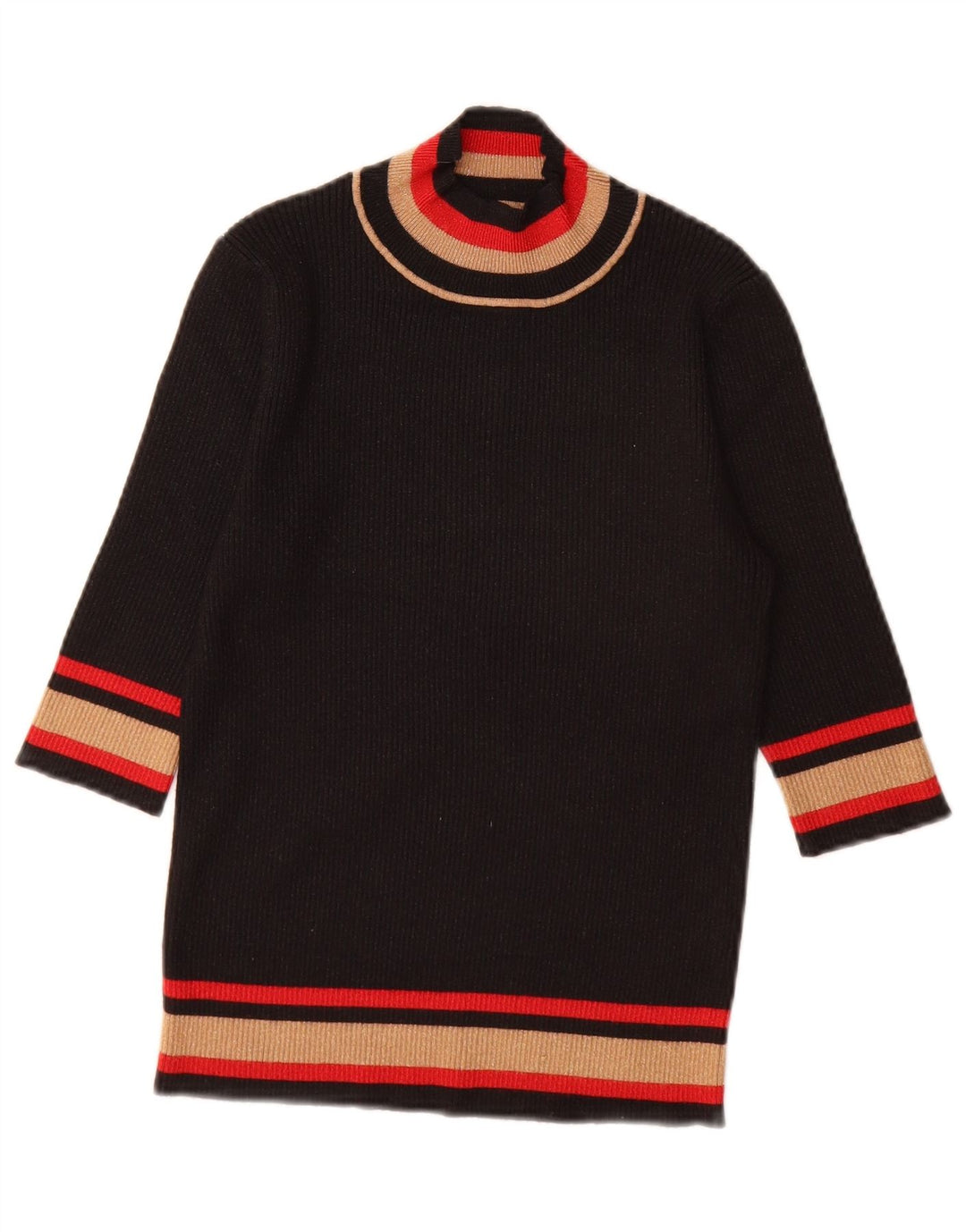 Vintage Dame Turtle Neck Jumper Sweater UK 10 Small Black Colourblock