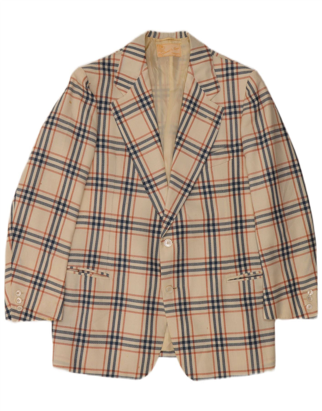 Vintage Herre 2-knaps blazerjakke UK 38 Medium Off White Check