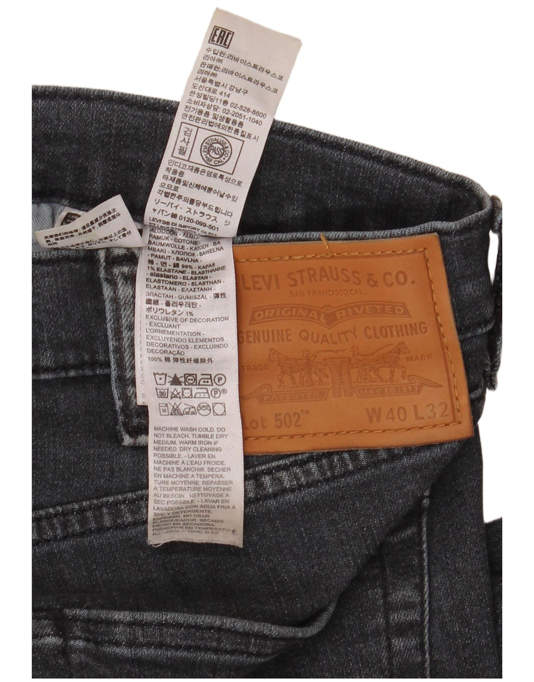Levi's Herre 502 tilspidsede jeans W40 L32 sort bomuld