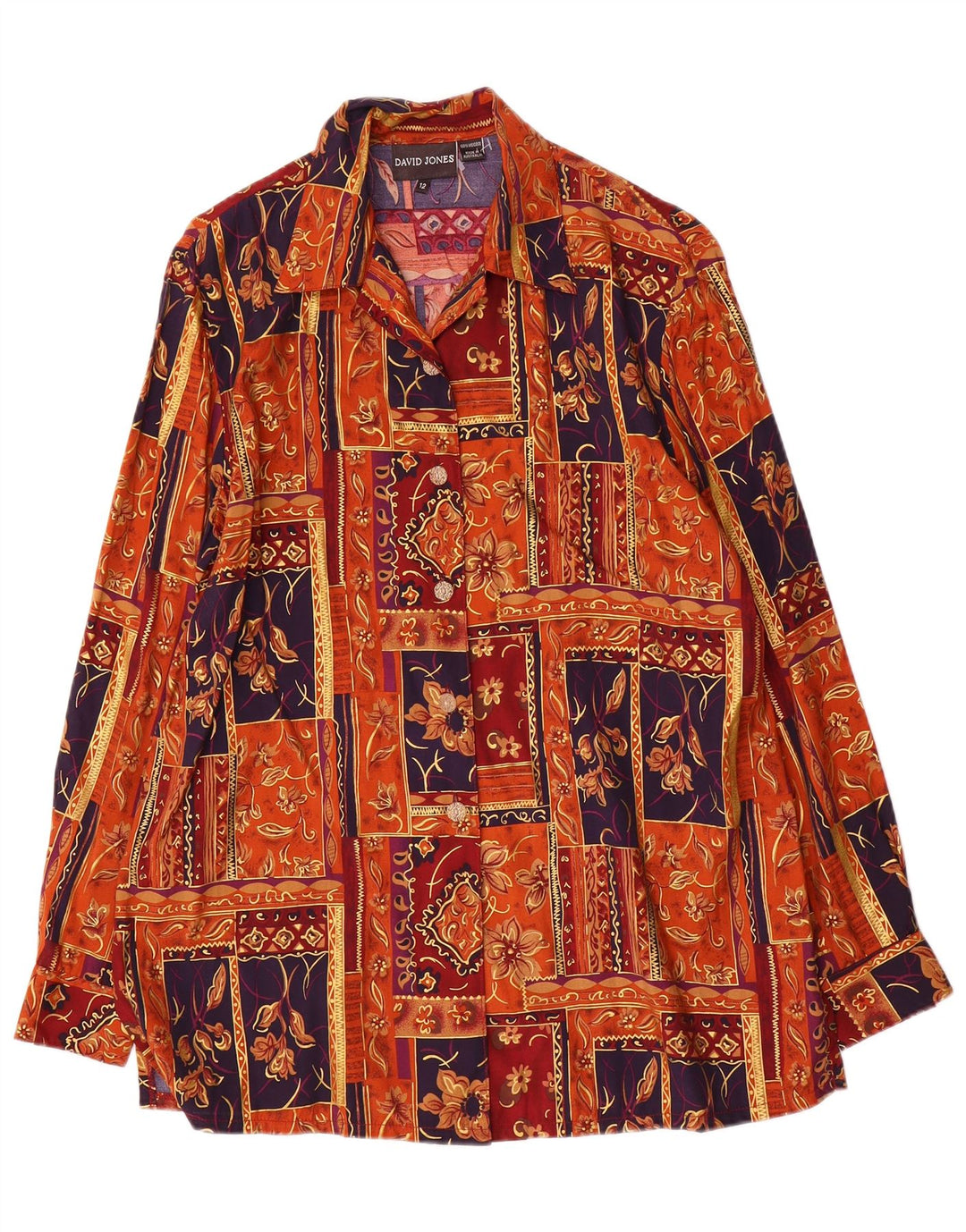 David Jones skjortebluse til kvinder US 12 Stor flerfarvet patchwork viskose